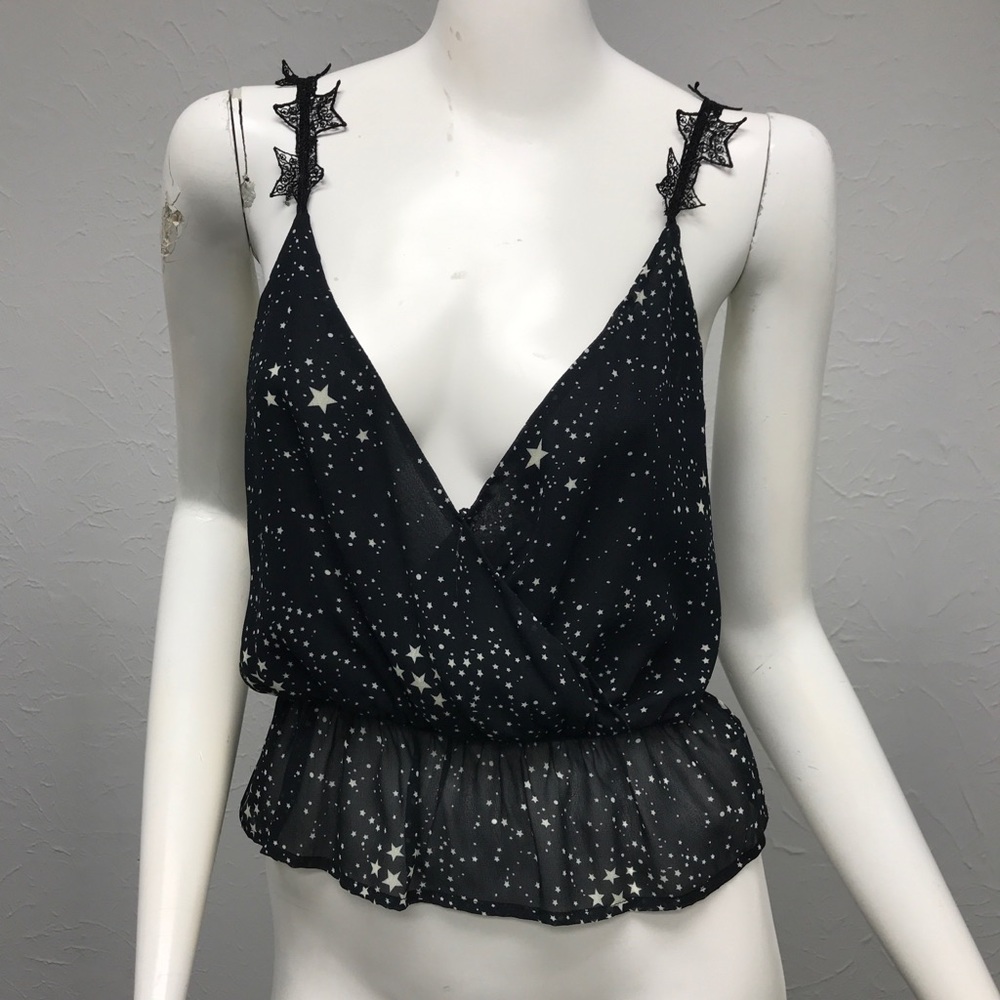 Corey Lynn Calter Valerie Peplum Tank-Black/Stars